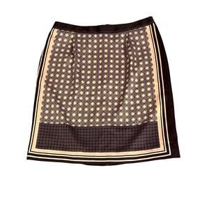 Ann Taylor Skirt 8 Black Cream Straight Geometric Short Lined Career Zip NWT